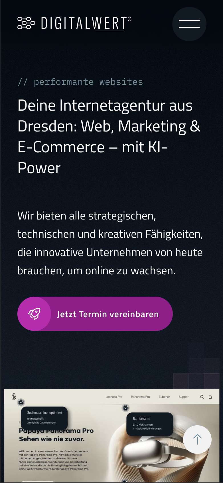 Startseite auf Mobilgeräten
