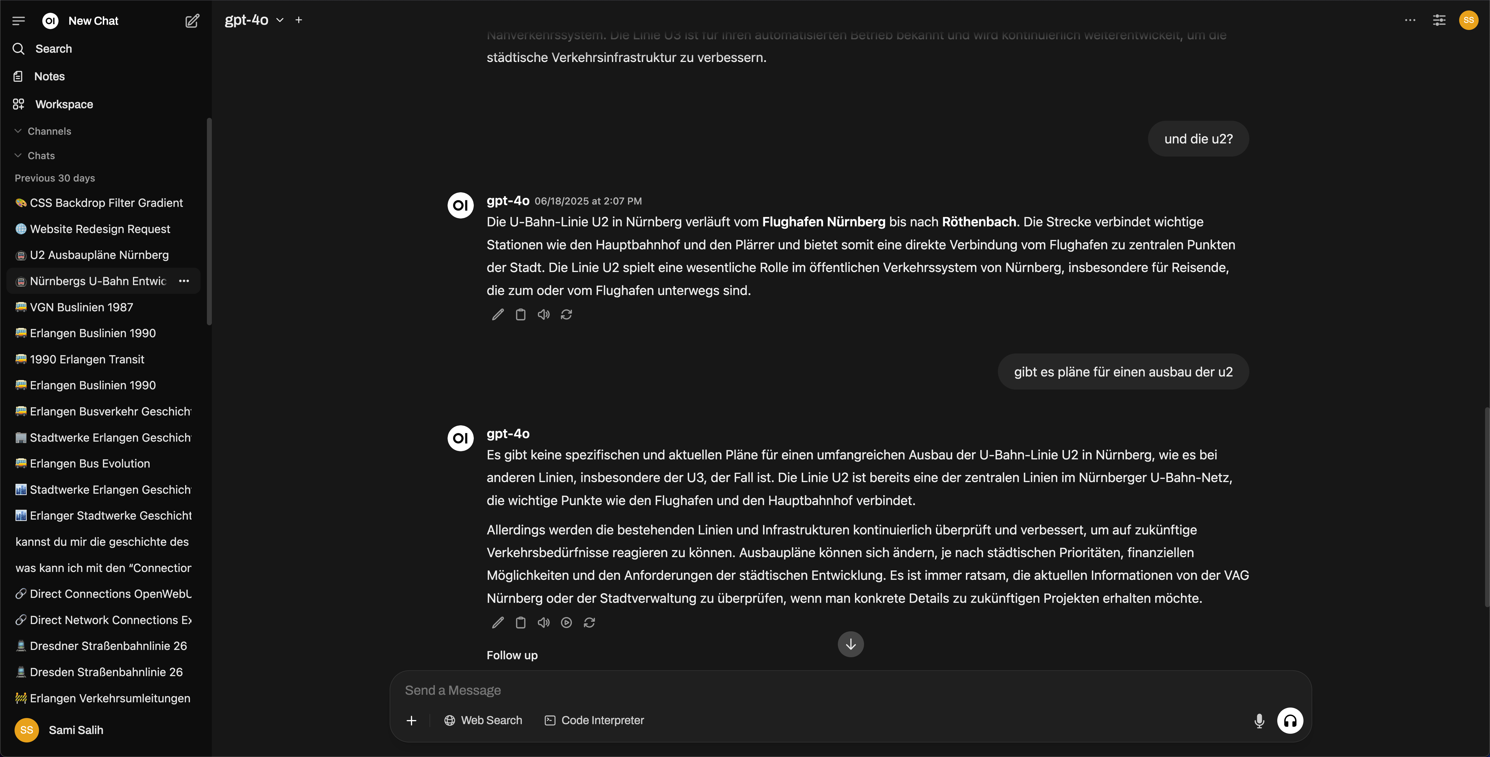 Dashboard OpenWebUI mit geöffnetem Chatfenster