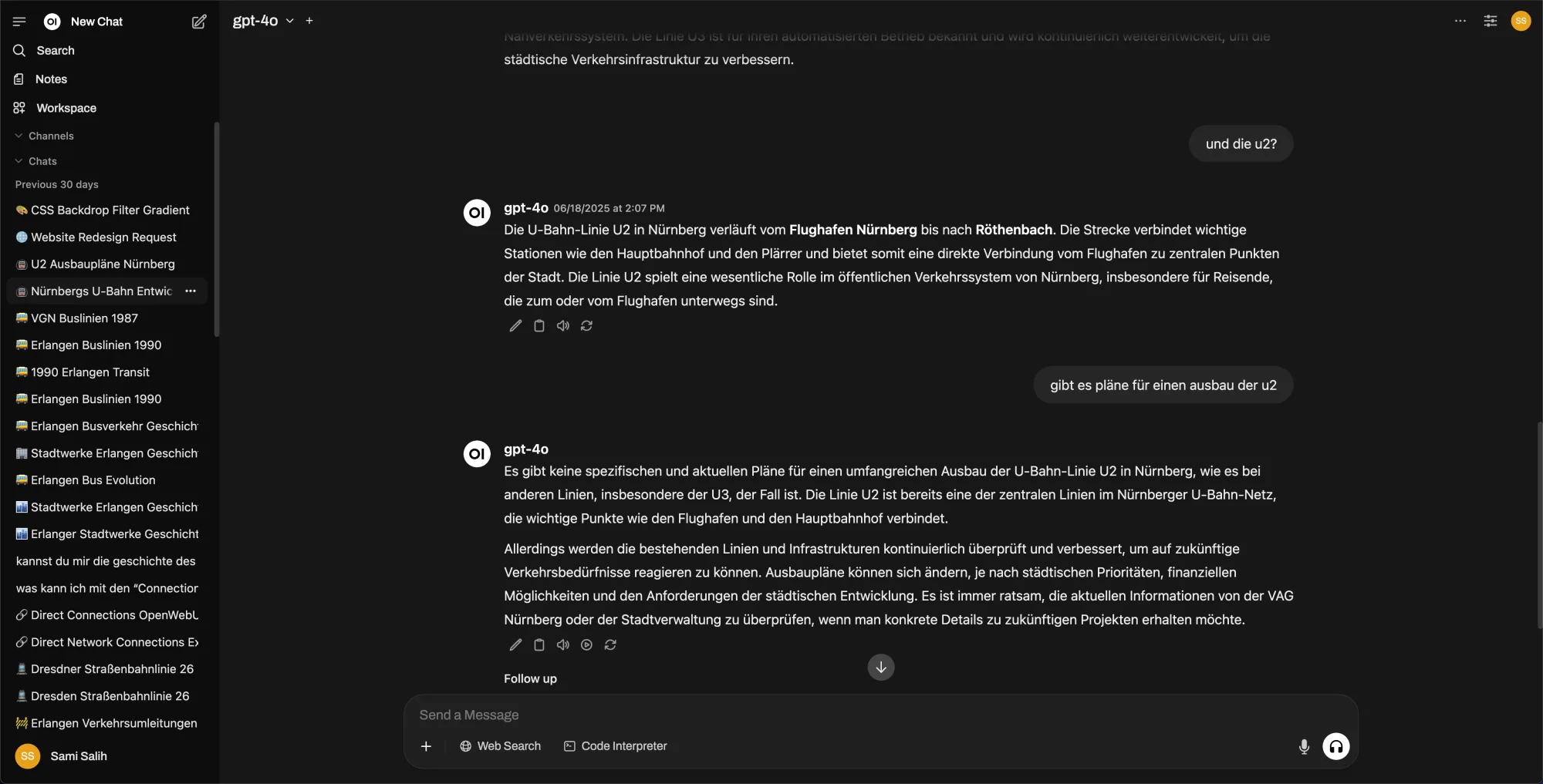 Dashboard OpenWebUI mit geöffnetem Chatfenster